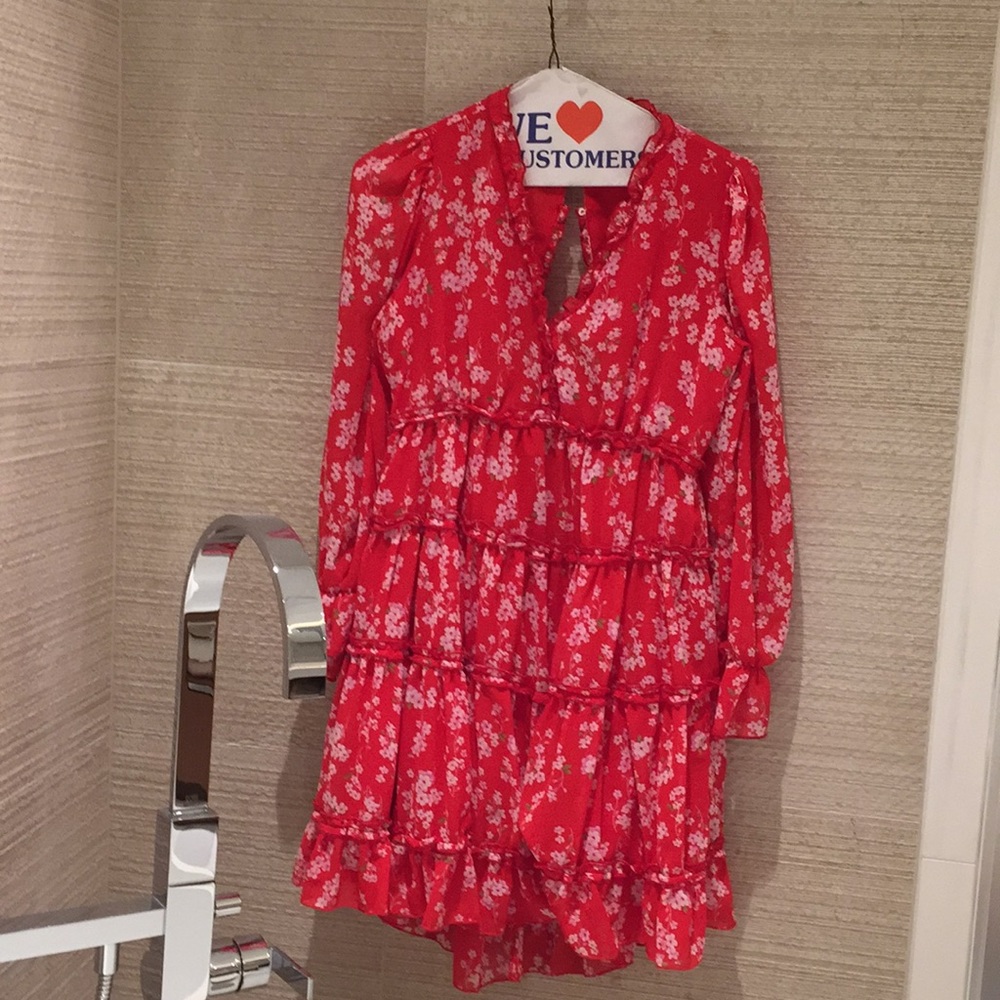 NWOT: Red cherry blossom print dress